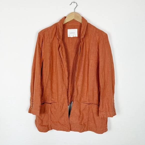 Anthropologie Vintage Washed Linen Blazer Terra Cotta Orange Split Back - Picture 5 of 11